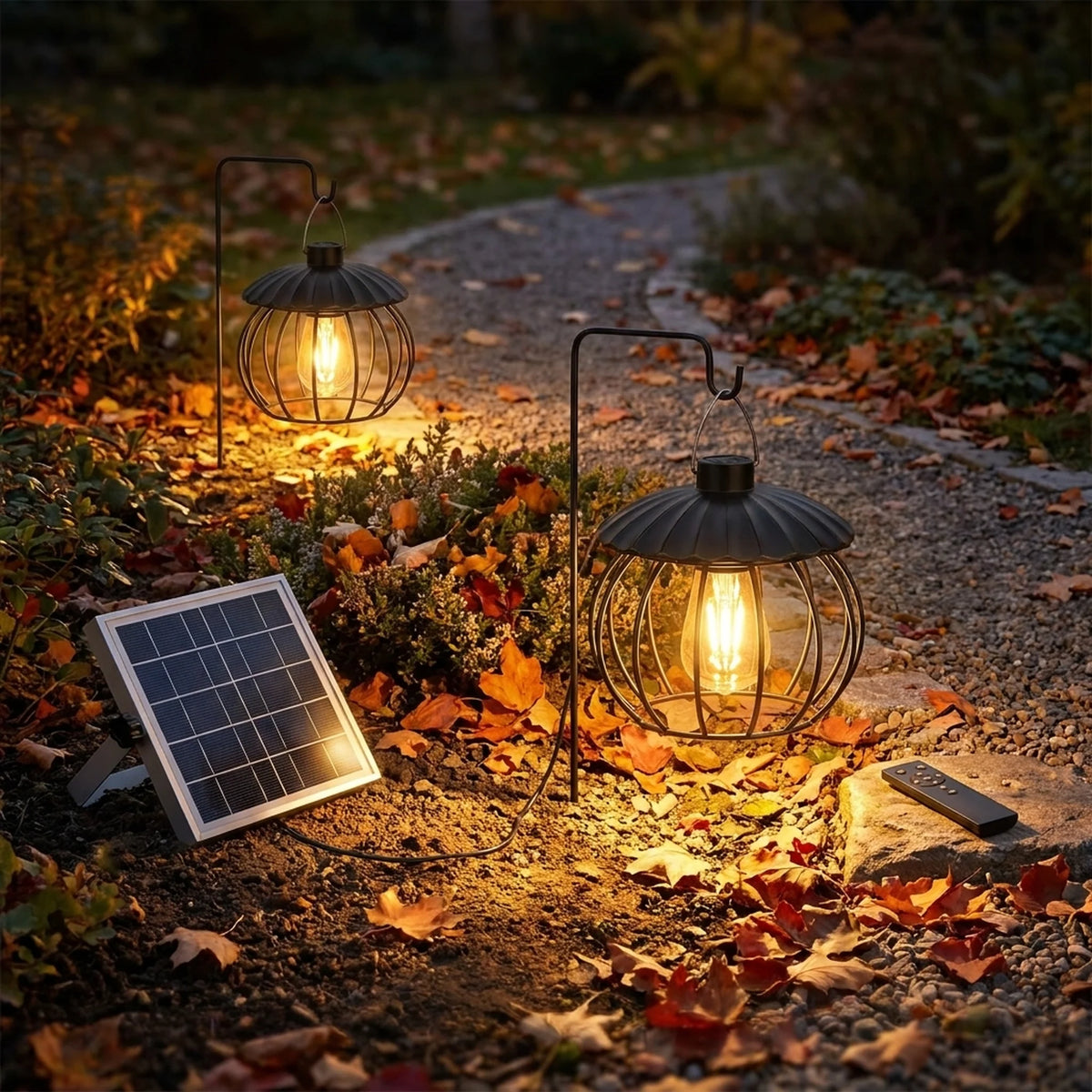 Outdoor Pumpkin Lanterns Solar-Powered Remote & Dimmable