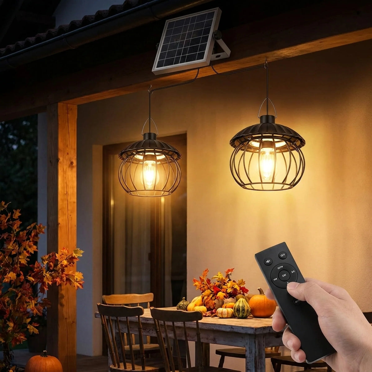 Outdoor Pumpkin Lanterns Solar-Powered Remote & Dimmable