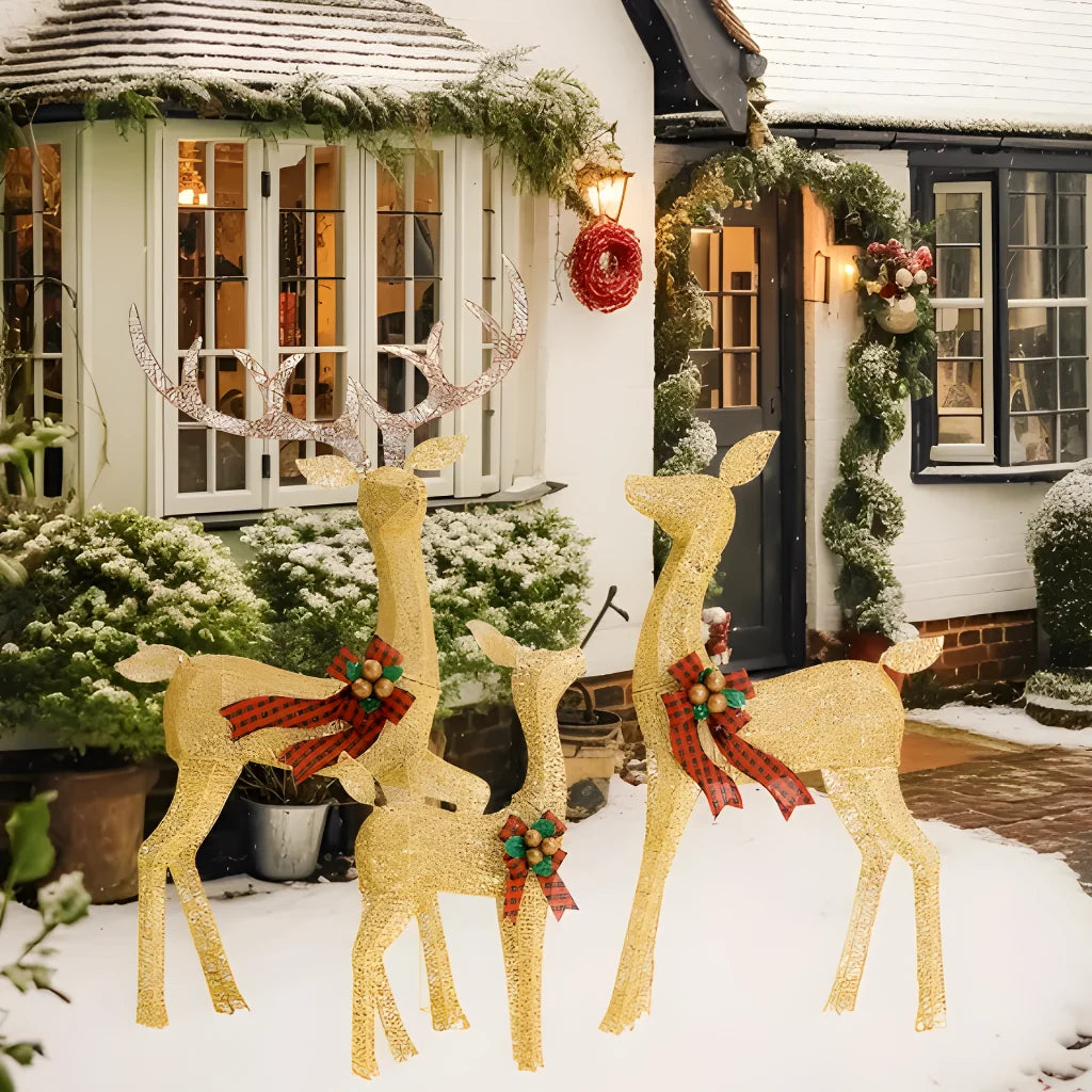 Outdoor Reindeer Set LED Illuminated Rattan Style Weather-Resistant
