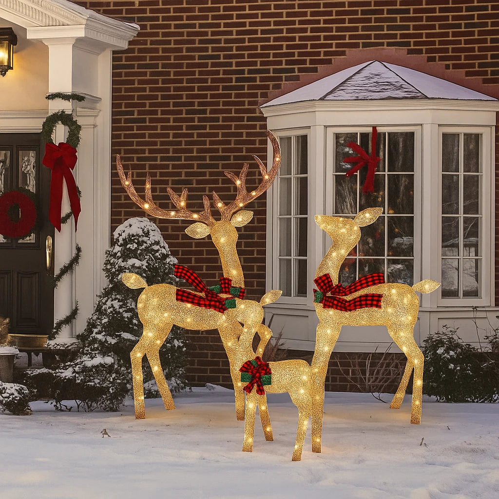 Outdoor Reindeer Set LED Illuminated Rattan Style Weather-Resistant