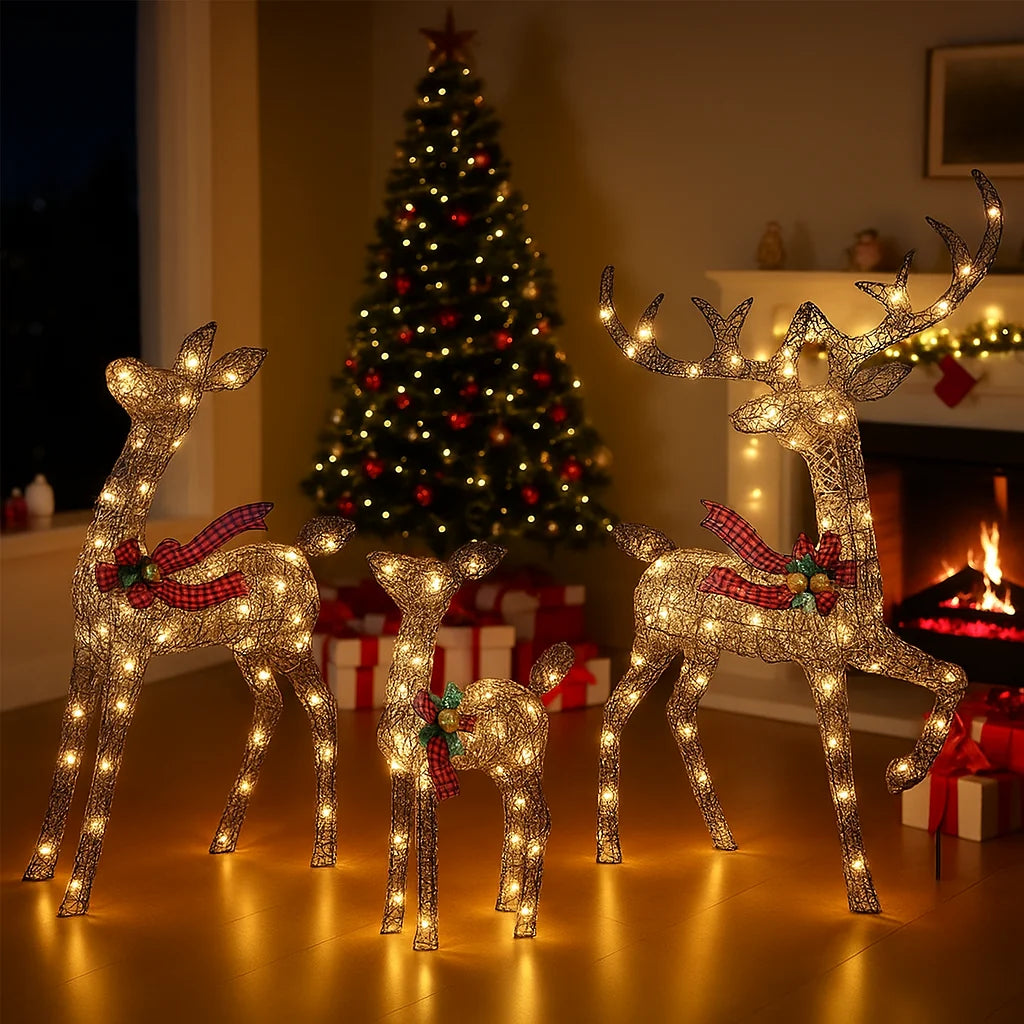 Outdoor Reindeer Set LED Illuminated Rattan Style Weather-Resistant