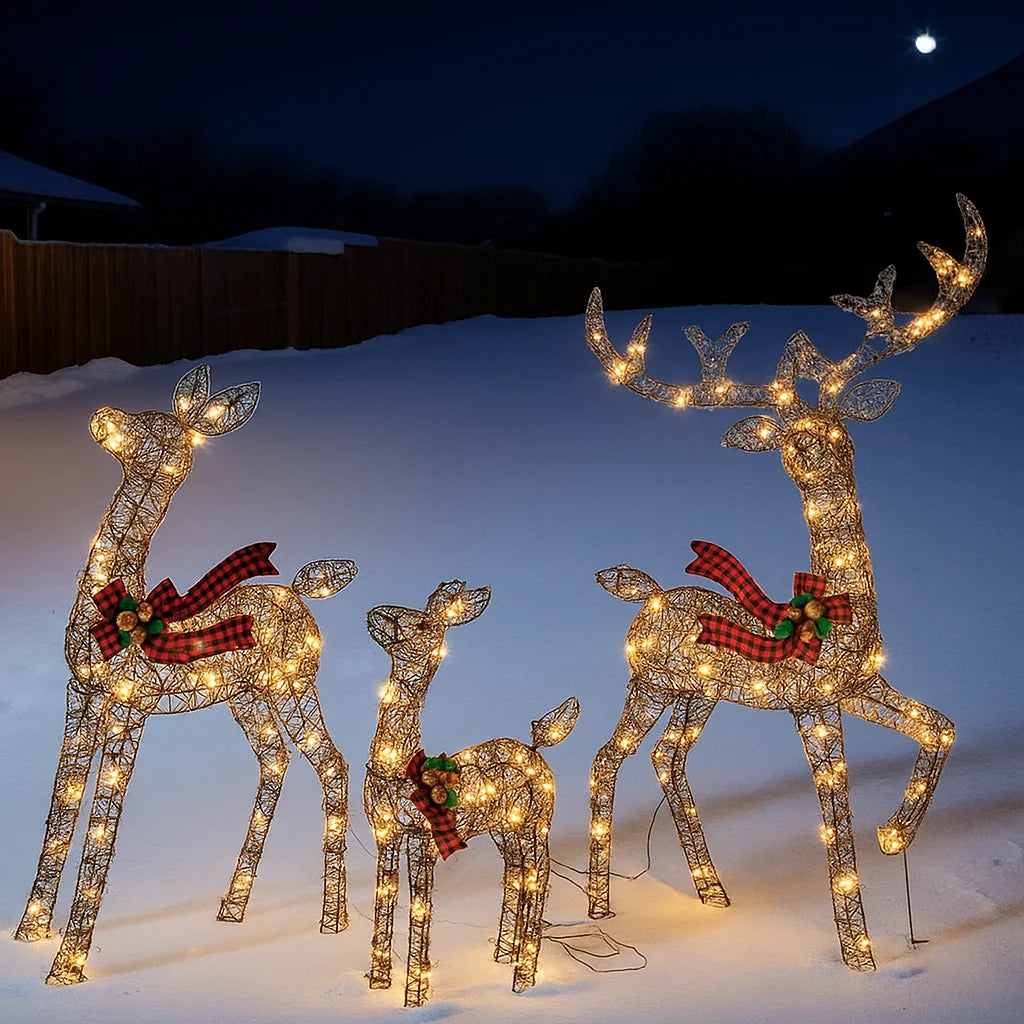 Outdoor Reindeer Set LED Illuminated Rattan Style Weather-Resistant