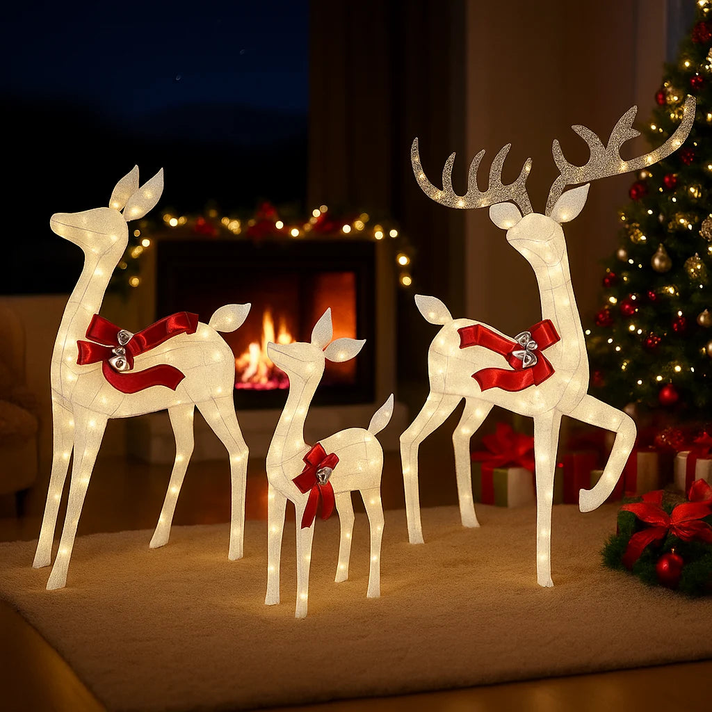 Outdoor Reindeer Set LED Illuminated Rattan Style Weather-Resistant