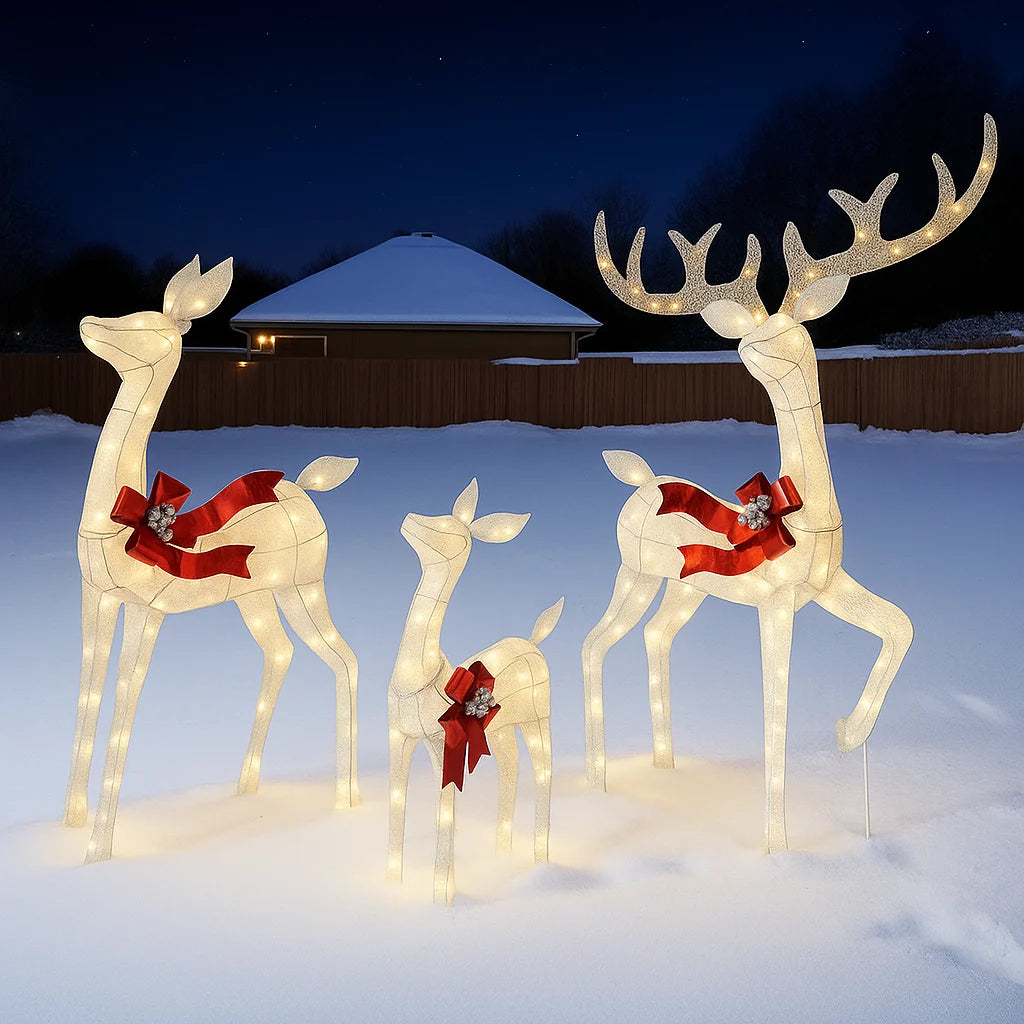 Outdoor Reindeer Set LED Illuminated Rattan Style Weather-Resistant
