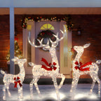 Outdoor Reindeer Set LED Illuminated Rattan Style Weather-Resistant