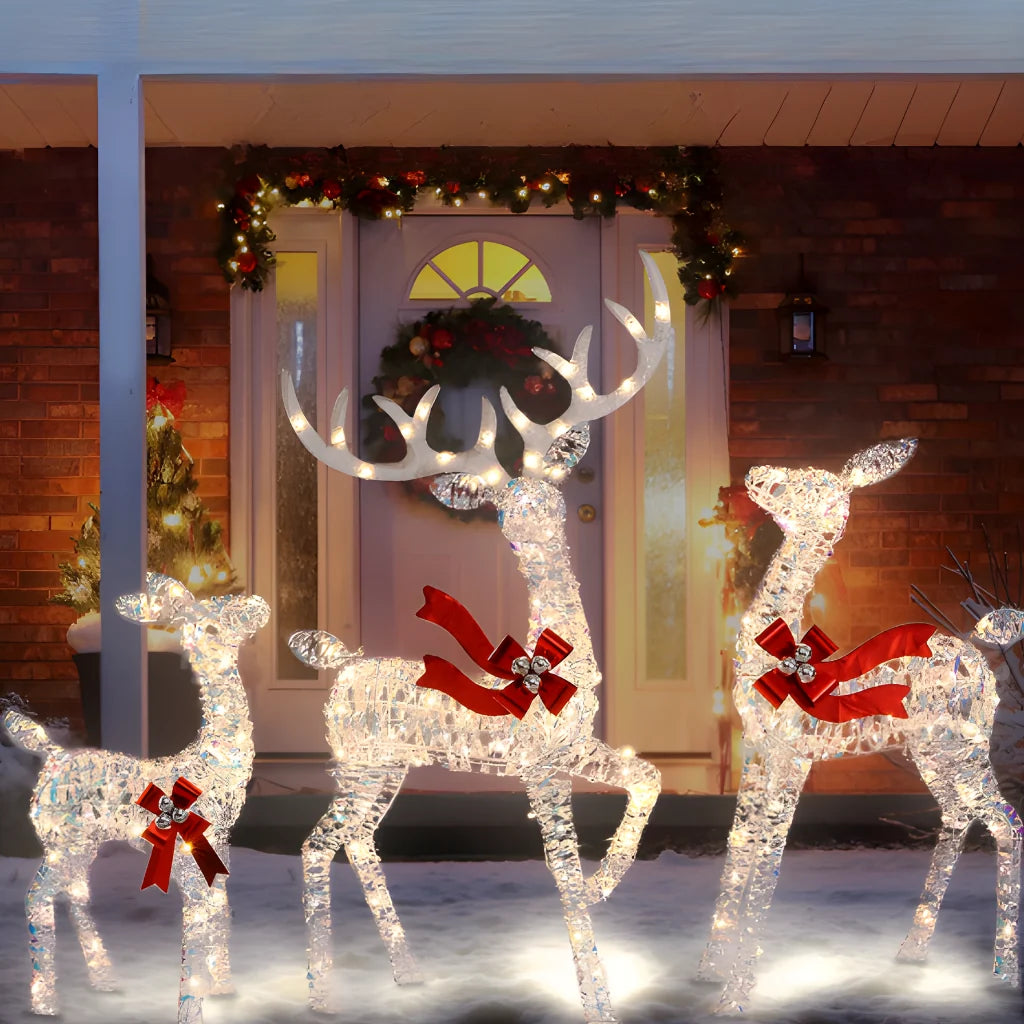 Outdoor Reindeer Set LED Illuminated Rattan Style Weather-Resistant