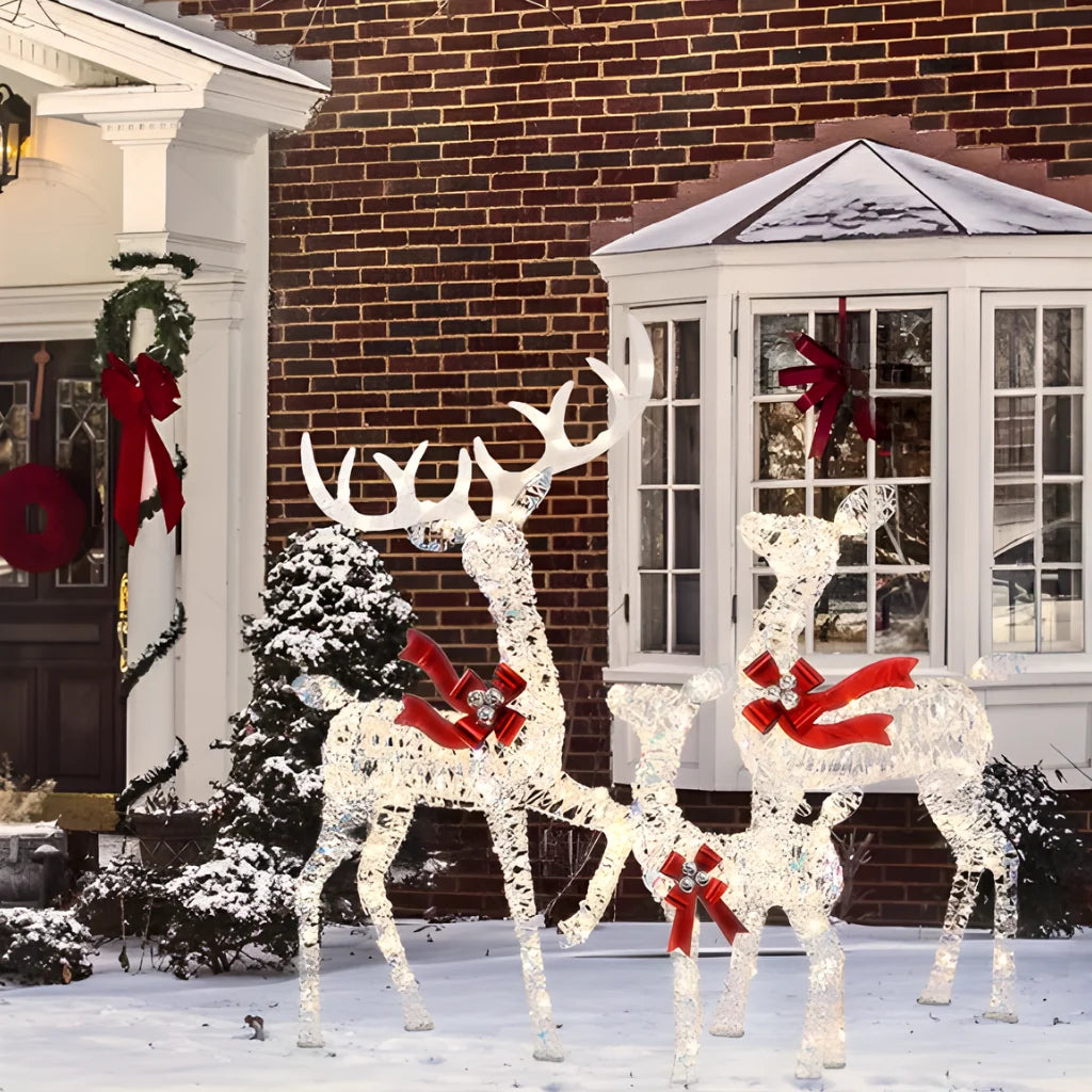 Outdoor Reindeer Set LED Illuminated Rattan Style Weather-Resistant