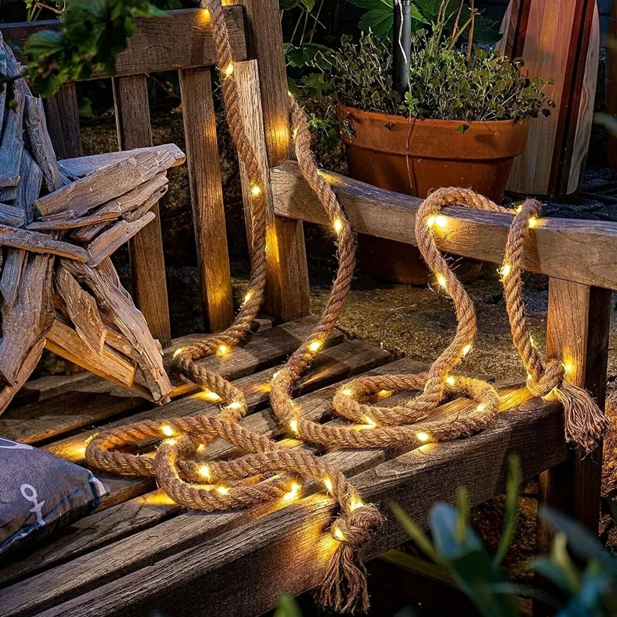 Outdoor Rope Lights Hemp Solar Dusk Sensor