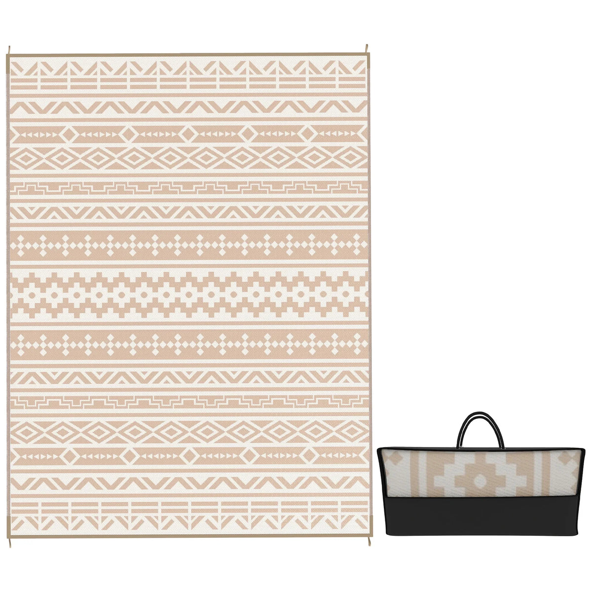 Outdoor Rug Reversible Boho UV-Resistant Foldable With Carry Bag