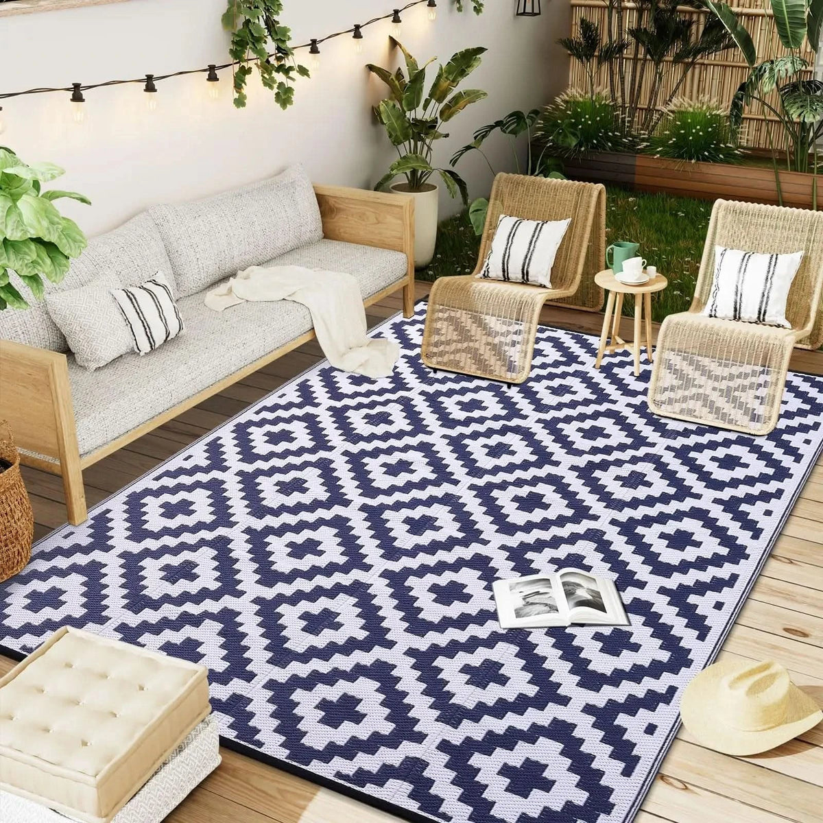 Outdoor Rug Reversible Geometric Waterproof & UV-Protected
