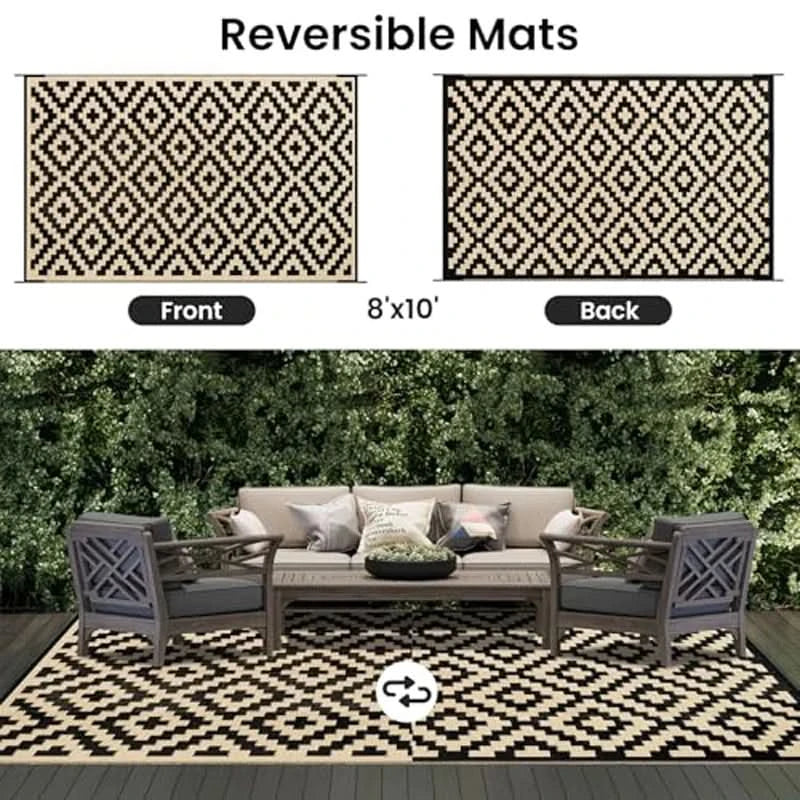 Outdoor Rug Reversible Geometric Waterproof & UV-Protected