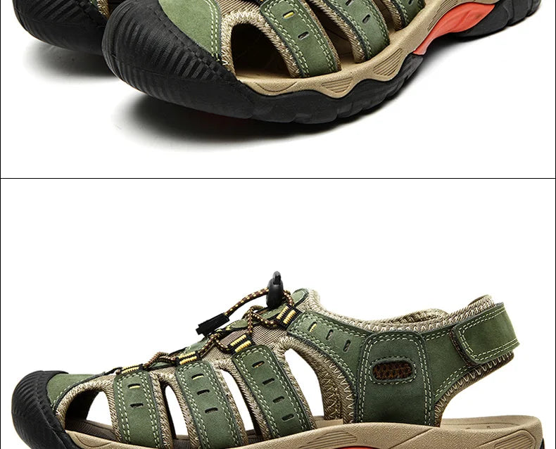 Outdoor Sandals Genuine Leather Elastic Strap Rubber Sole