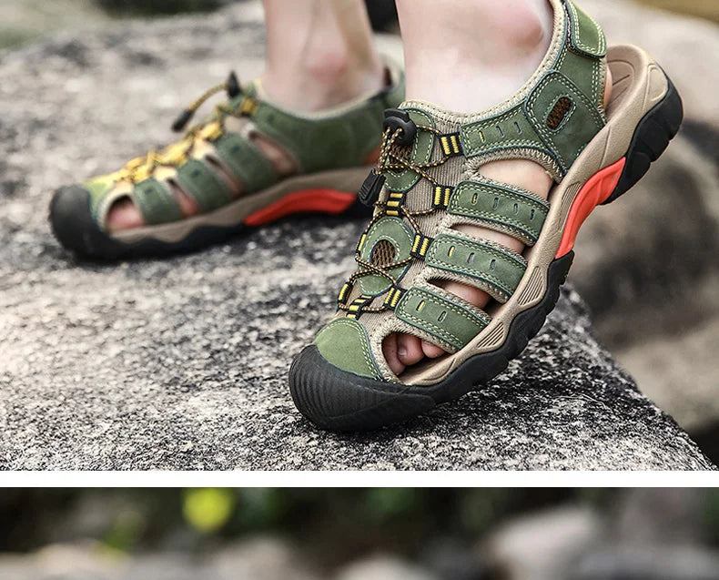 Outdoor Sandals Genuine Leather Elastic Strap Rubber Sole