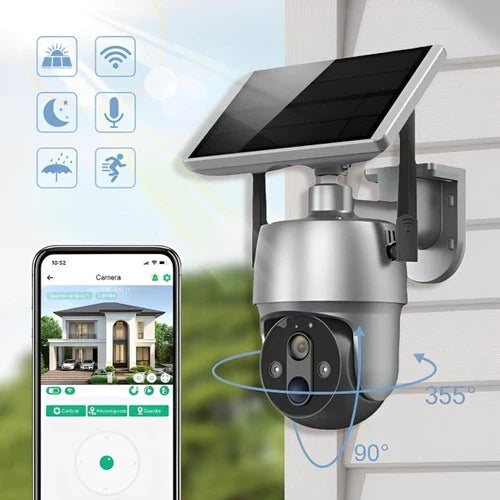 Outdoor Security Camera Solar Powered 360 Degree Rotating Weather-Resistant