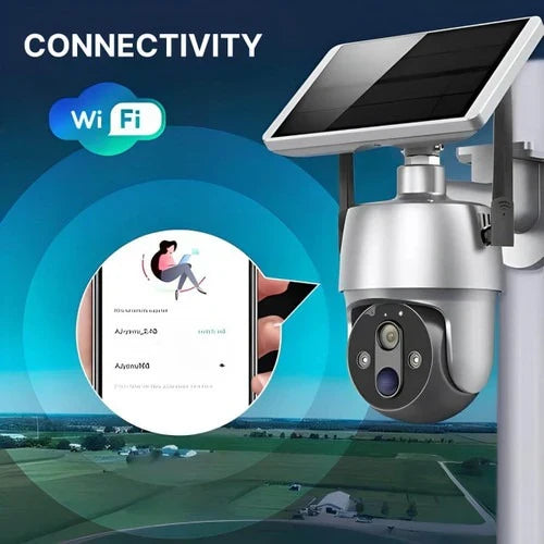 Outdoor Security Camera Solar Powered 360 Degree Rotating Weather-Resistant