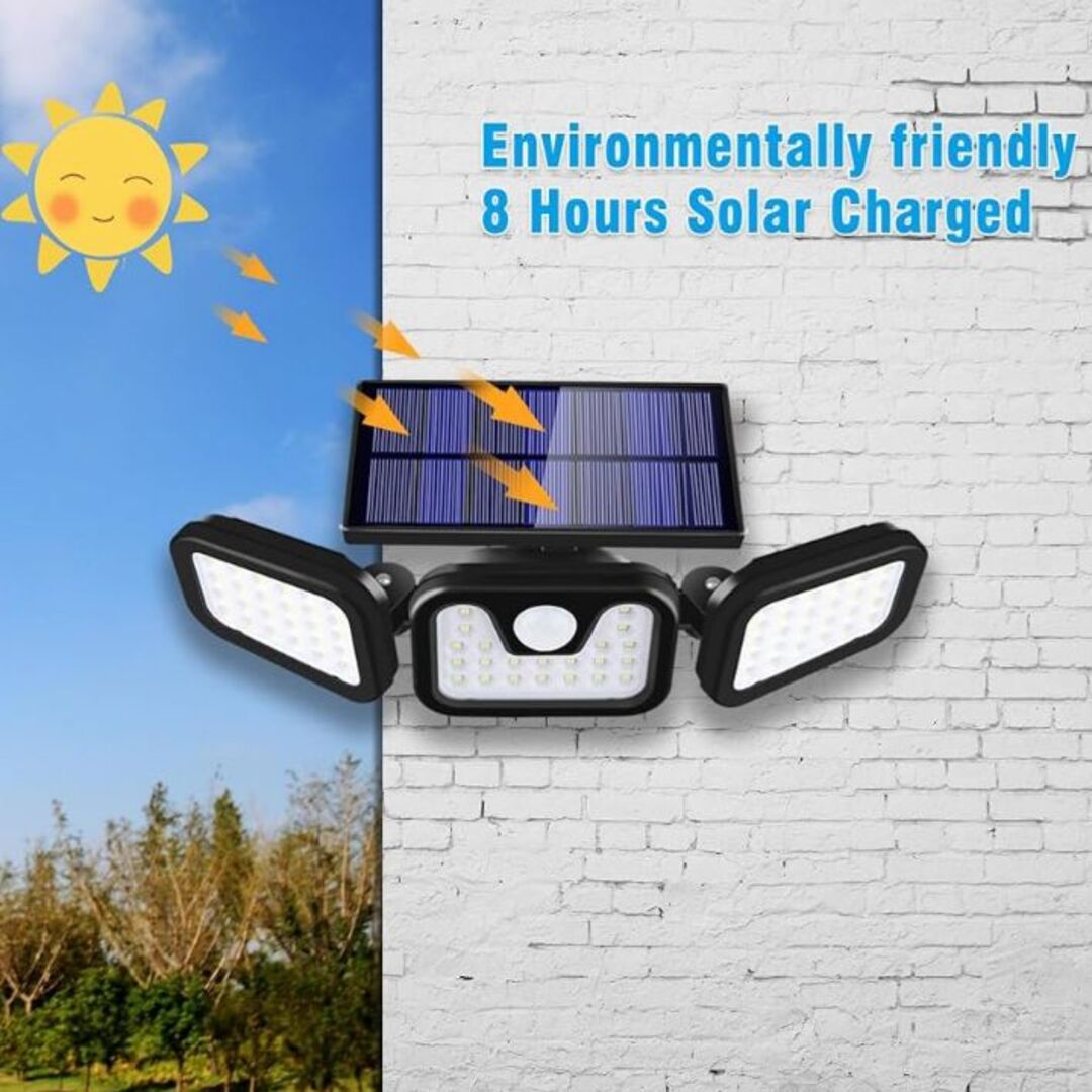 Outdoor Security Light Three-Head Motion Sensor Solar-Powered