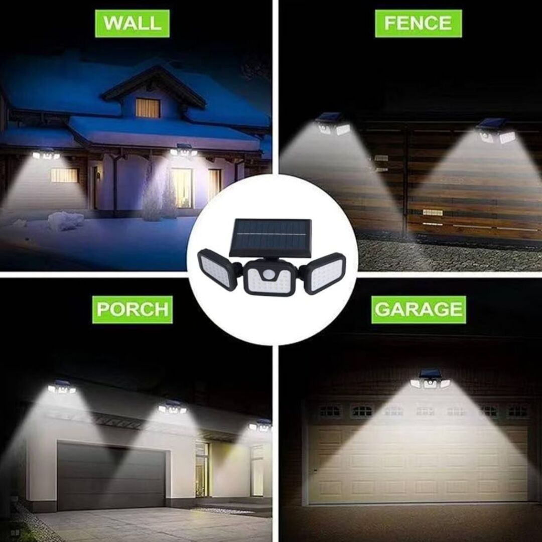 Outdoor Security Light Three-Head Motion Sensor Solar-Powered