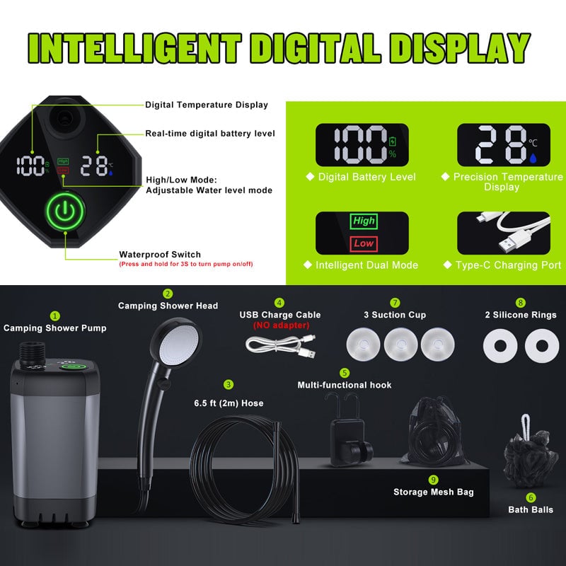 Outdoor Shower Pump Rechargeable LED Display