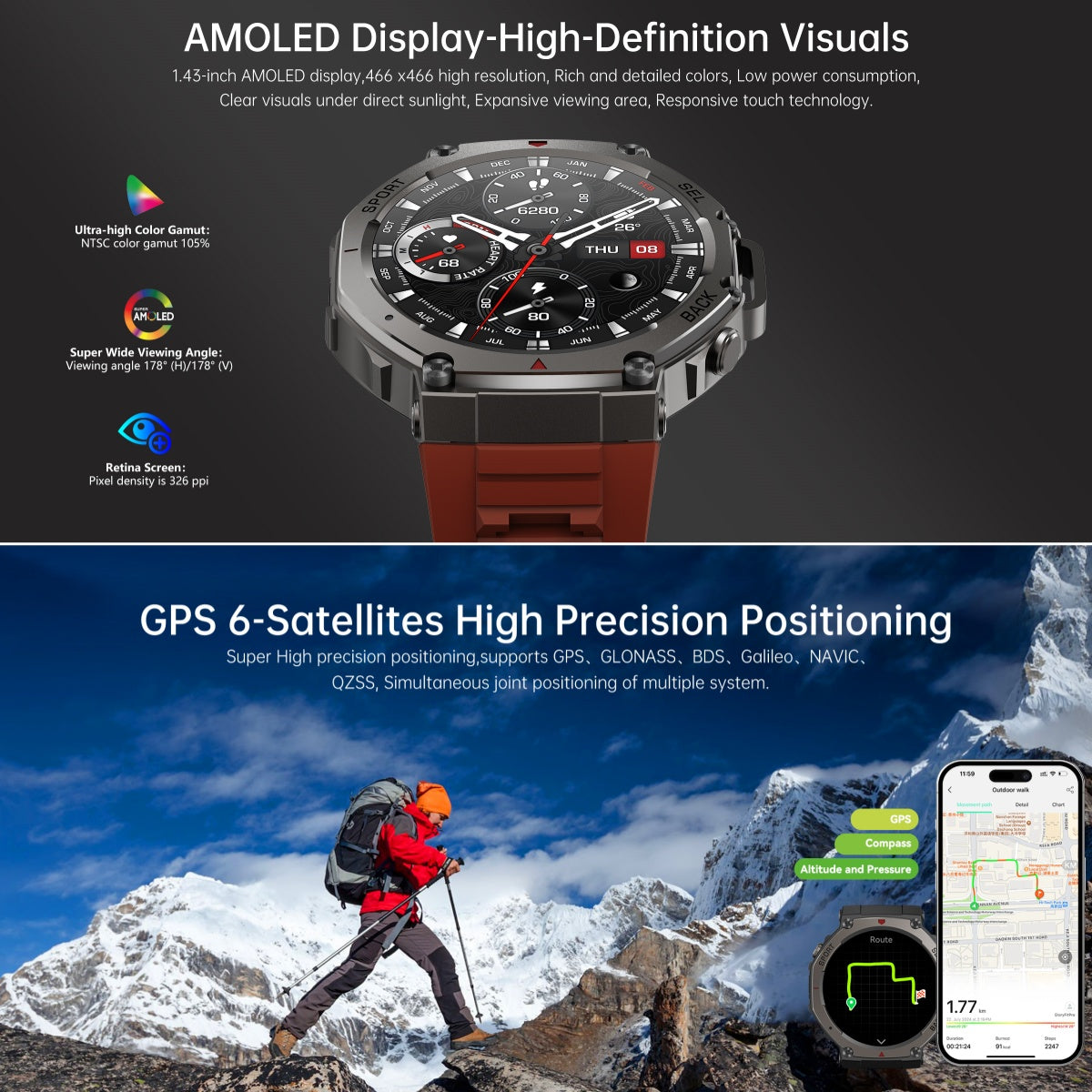 Outdoor Smartwatch Dual-Band GPS AMOLED 5 ATM