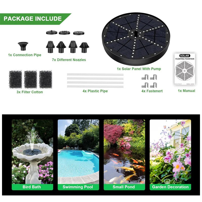Outdoor Solar Fountain 60 LEDs 7 Spray Patterns