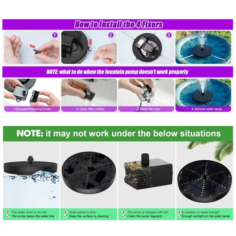 Outdoor Solar Fountain 60 LEDs 7 Spray Patterns