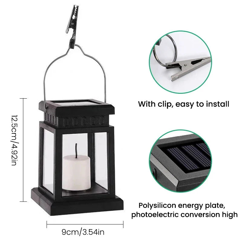 Outdoor Solar Lantern Candle-Effect Flicker Automatic Dusk Sensor
