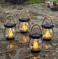 Outdoor Solar Lantern Flickering Flame 12-Hour Hemp Rope