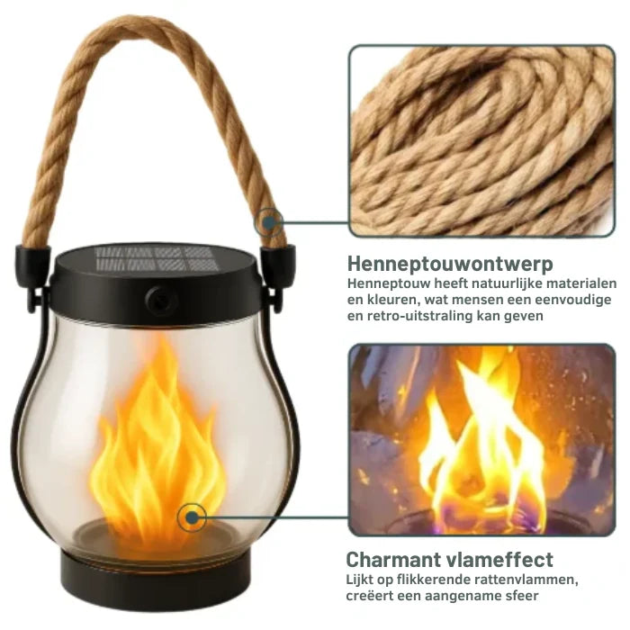 Outdoor Solar Lantern Flickering Flame USB-C Weatherproof