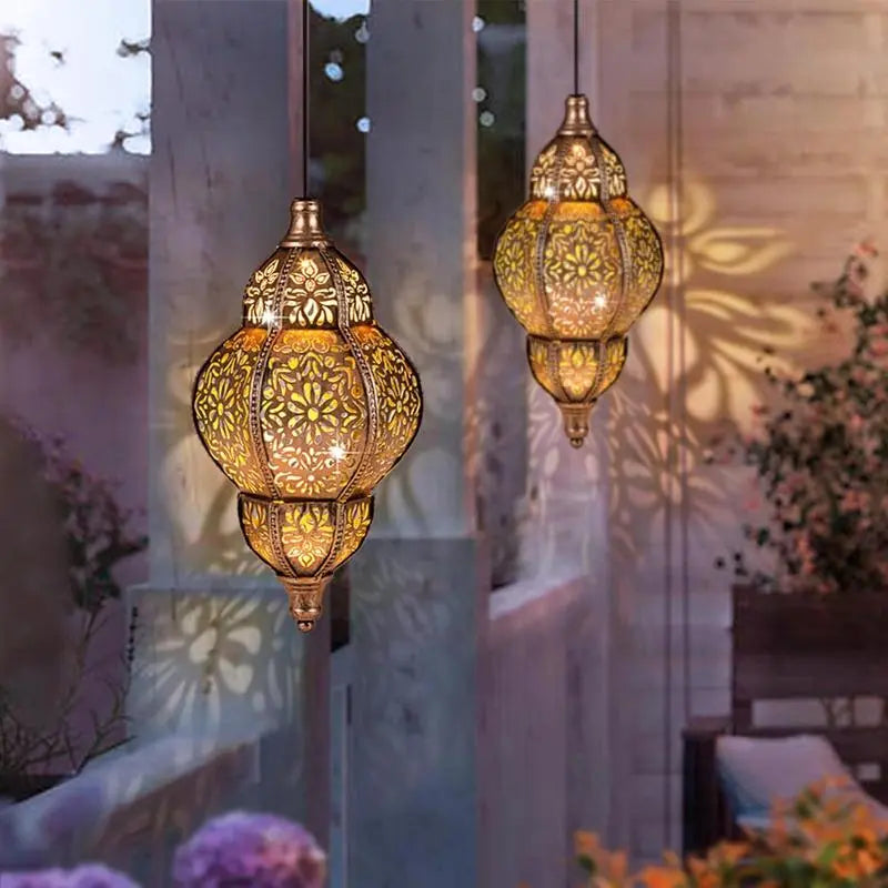 Outdoor Solar Lantern Moroccan Metal Weatherproof 8-Hour Warm LED