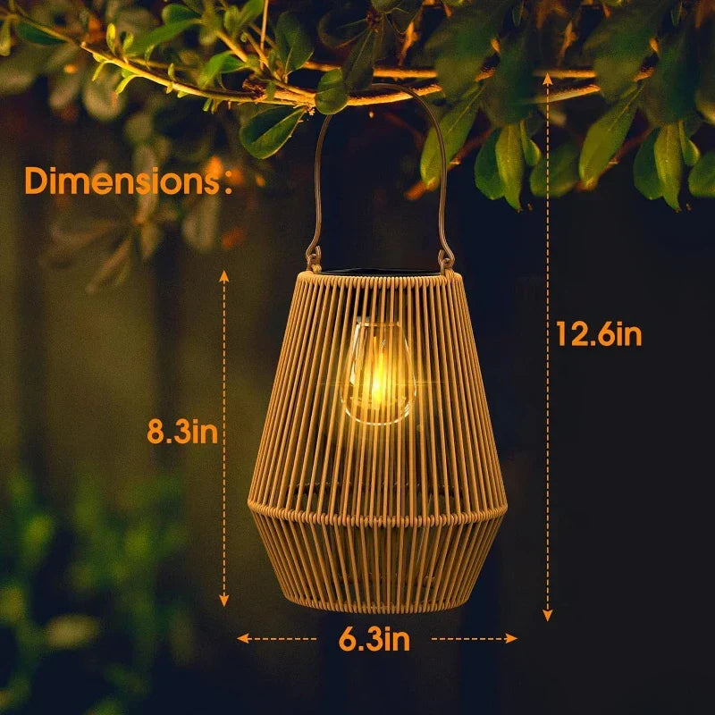 Outdoor Solar Lantern Rattan-Style Day-Night Sensor IP65 Waterproof