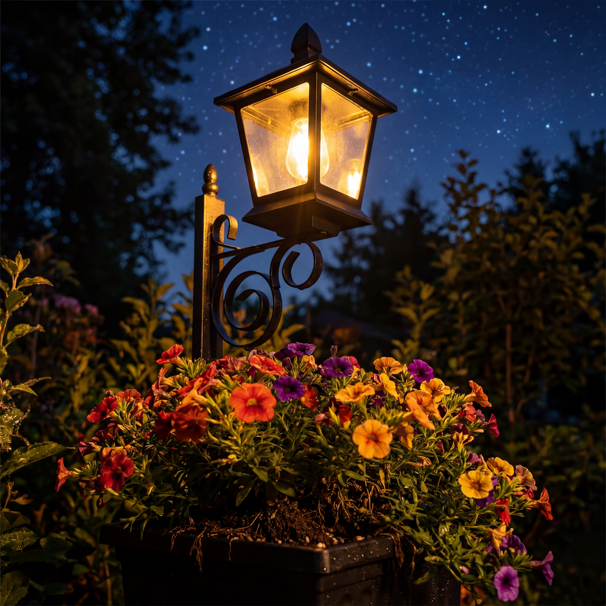 Outdoor Solar Light Automatic Dusk-To-Dawn Built-In Planter Crackle Glass