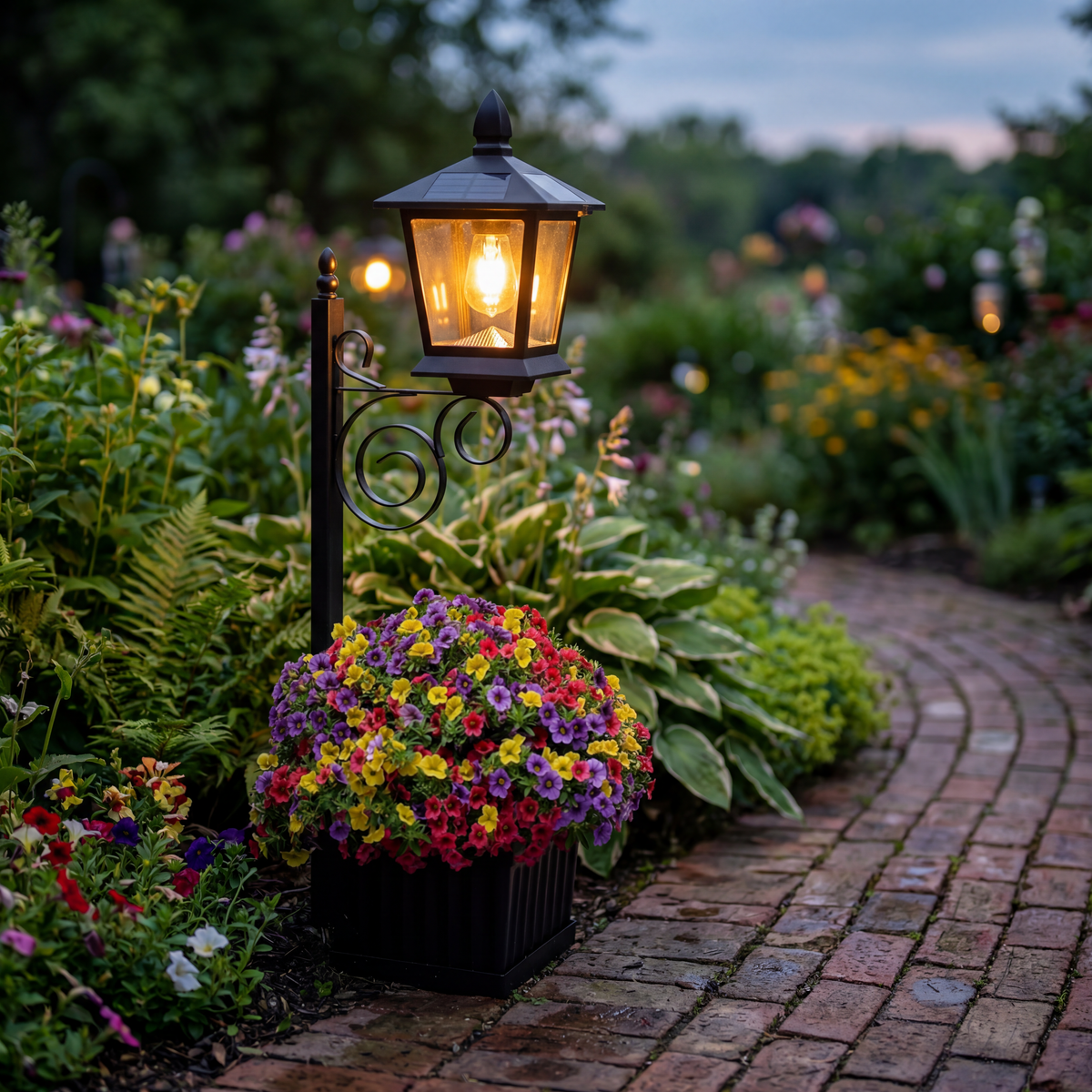 Outdoor Solar Light Automatic Dusk-To-Dawn Built-In Planter Crackle Glass