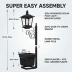 Outdoor Solar Light Automatic Dusk-To-Dawn Built-In Planter Crackle Glass