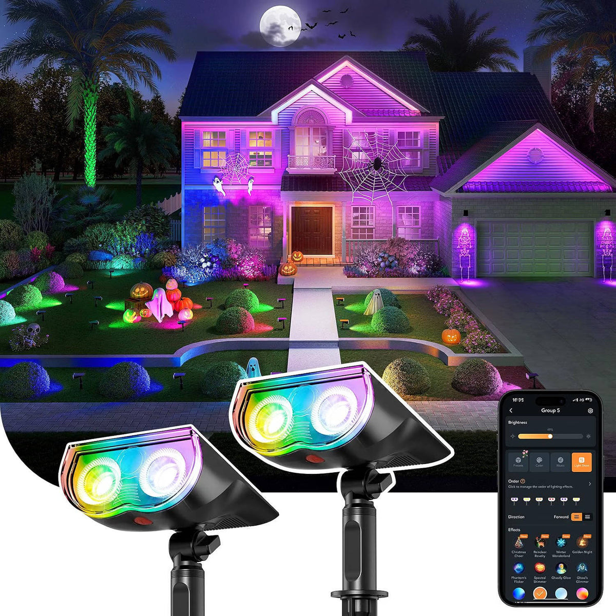 Outdoor Solar Spot Light App-Controlled RGB 14-Hour IP67 Waterproof