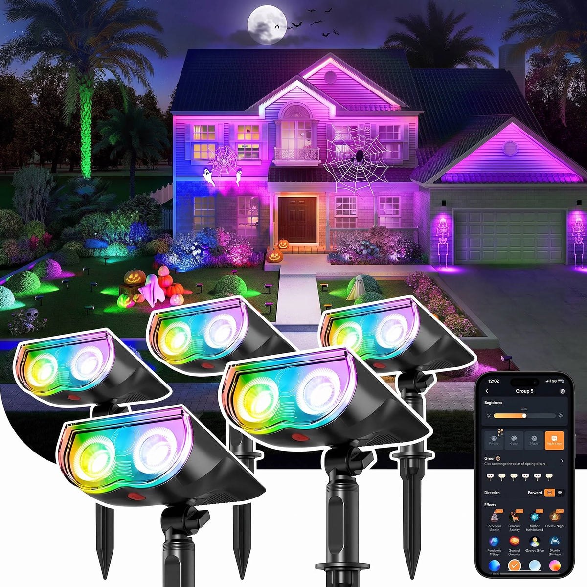 Outdoor Solar Spot Light App-Controlled RGB 14-Hour IP67 Waterproof