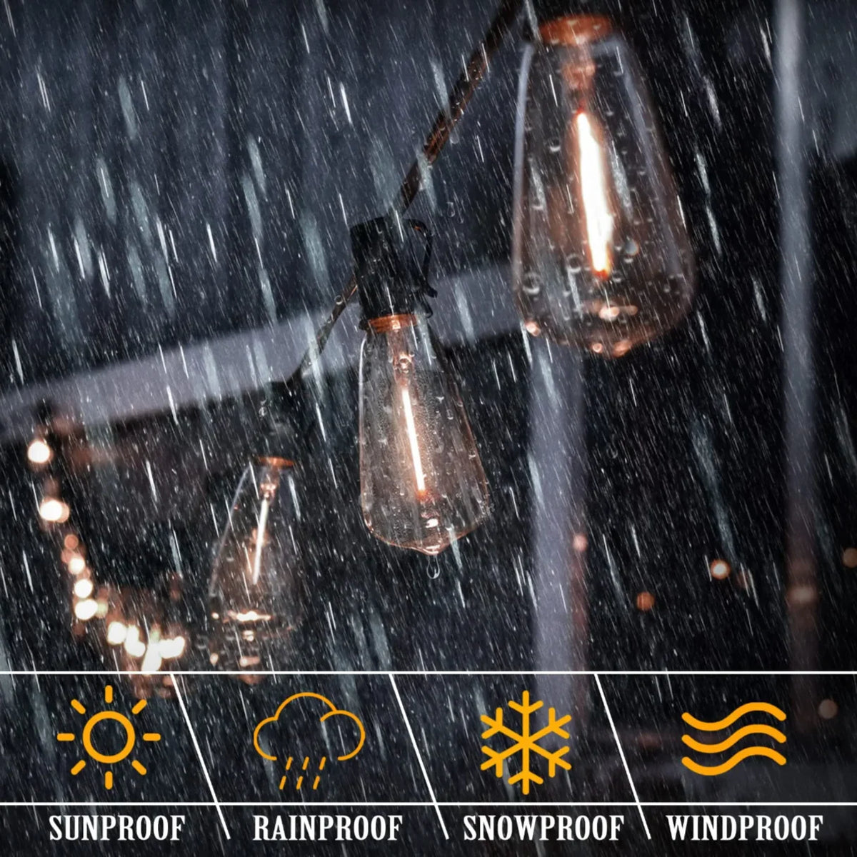 Outdoor String Lights 15 Unbreakable Bulbs Weather-Resistant Dimmable