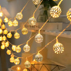 Outdoor String Lights Filigree Metal Spheres Solar LED