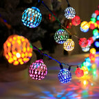 Outdoor String Lights Filigree Metal Spheres Solar LED