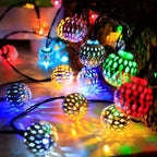 Outdoor String Lights Filigree Metal Spheres Solar LED