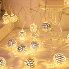 Outdoor String Lights Filigree Metal Spheres Solar LED