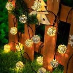 Outdoor String Lights Filigree Metal Spheres Solar LED