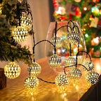 Outdoor String Lights Filigree Metal Spheres Solar LED