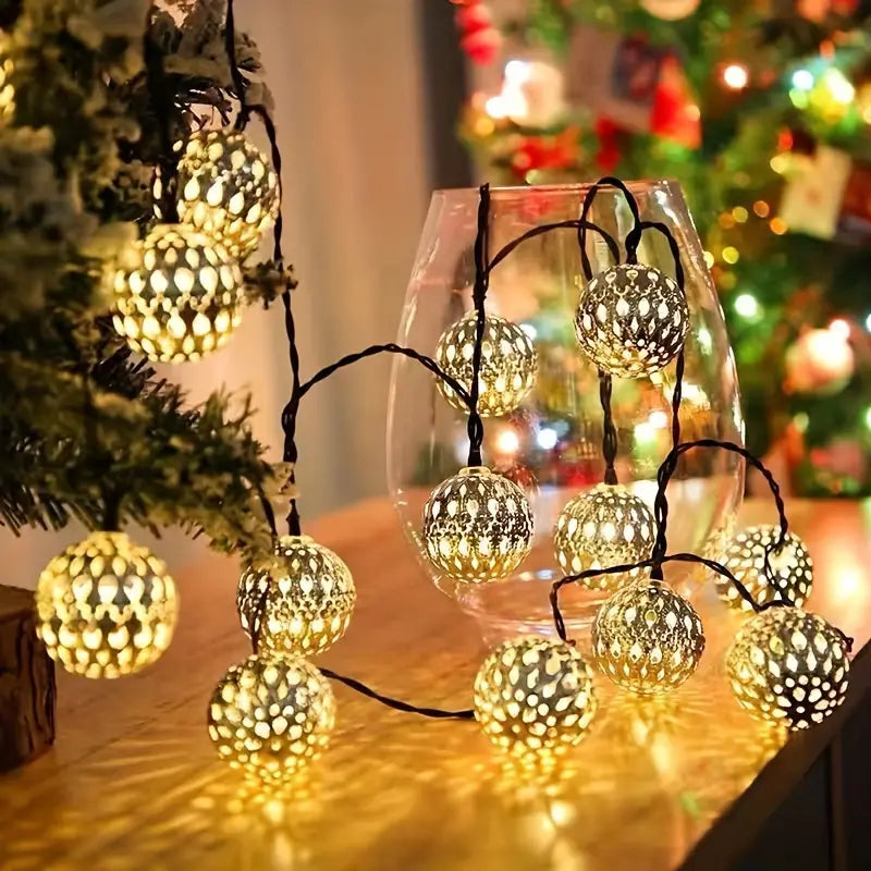 Outdoor String Lights Filigree Metal Spheres Solar LED