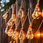 Outdoor String Lights Solar-Powered Dusk-To-Dawn Hemp-Rope Warm-White LED