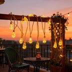 Outdoor String Lights Solar-Powered Dusk-To-Dawn Hemp-Rope Warm-White LED