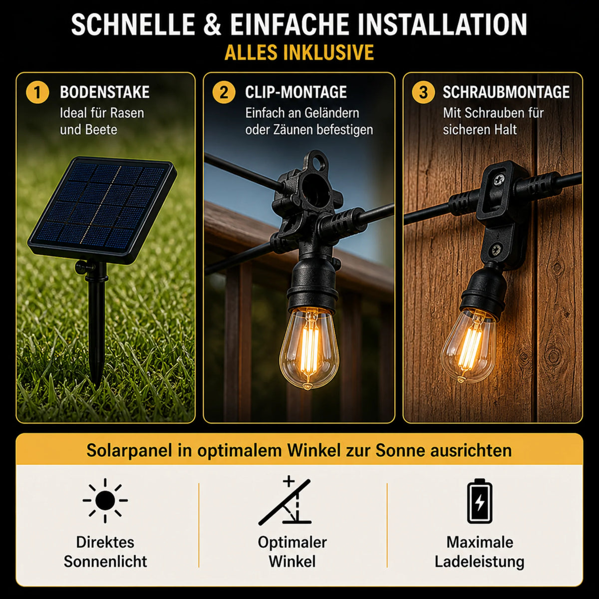Outdoor String Lights Solar-Powered Warm Edison IP65 Waterproof
