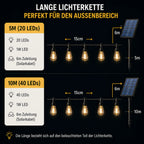 Outdoor String Lights Solar-Powered Warm Edison IP65 Waterproof
