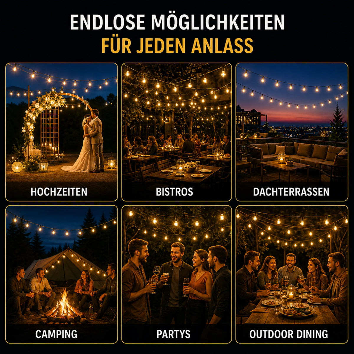 Outdoor String Lights Solar-Powered Warm Edison IP65 Waterproof