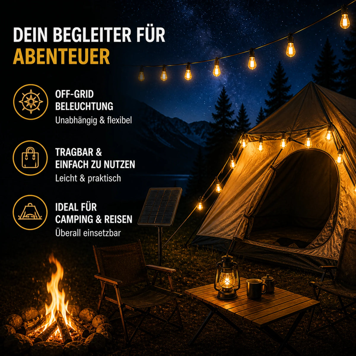 Outdoor String Lights Solar-Powered Warm Edison IP65 Waterproof