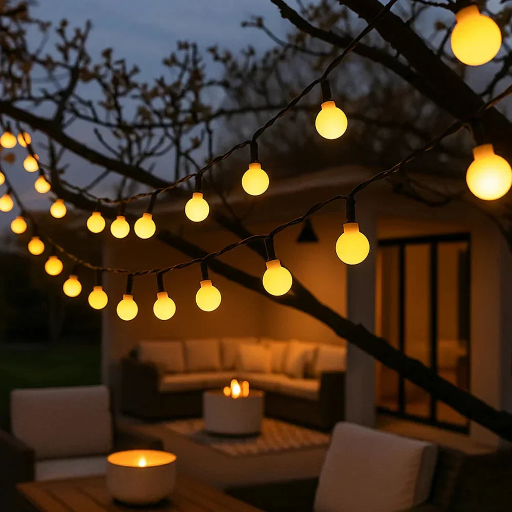 Outdoor String Lights Solar Powered Weatherproof Dusk Sensor